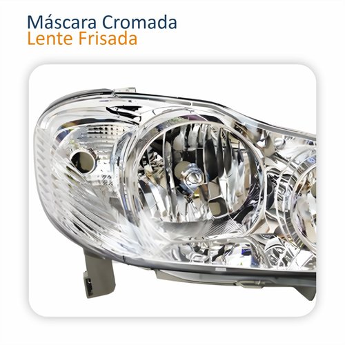 Farol Principal Toyota Corolla 2003 Até 2008 Máscara Cromada Com Lente Frisada Lado Direito Passageiro
