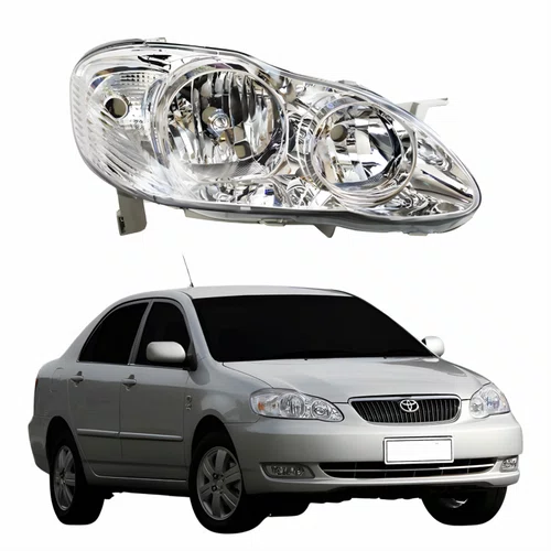 Farol Principal Toyota Corolla 2003 Até 2008 Máscara Cromada Com Lente Frisada Lado Direito Passageiro