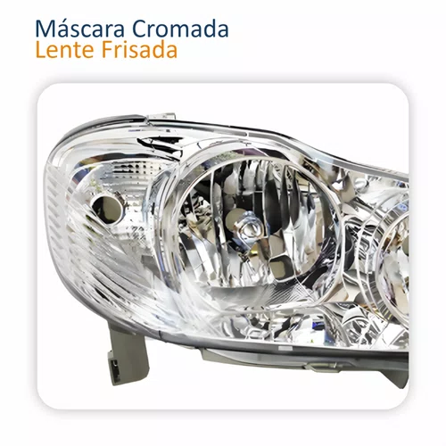 Farol Principal Toyota Corolla 2003 Até 2008 Máscara Cromada Com Lente Frisada Lado Direito Passageiro