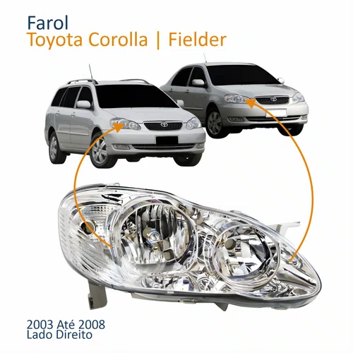 Farol Principal Toyota Corolla Fielder 2003 2004 2005 2006 2007 2008 Máscara Cromada Com Lente Frisada Lado Direito Passageiro