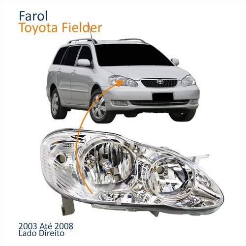 Farol Principal Toyota Fielder 2003 Até 2008 Máscara Cromada Com Lente Frisada Lado Direito Passageiro