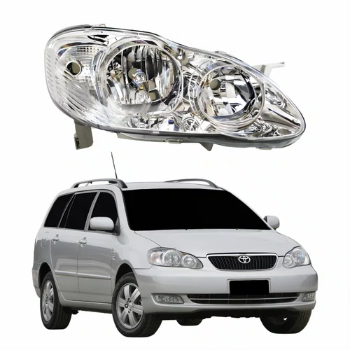Farol Principal Toyota Fielder 2003 Até 2008 Máscara Cromada Com Lente Frisada Lado Direito Passageiro