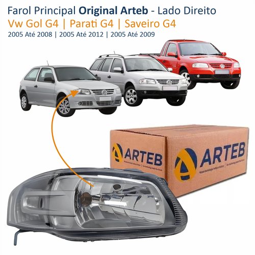 Farol Principal Volkswagen Gol G4 2005 2006 2007 2008 Parati G4 2005 2006 2007 2008 2009 2010 2011 2012 Saveiro G4 2005 2006 2007 2008 2009 Original Máscara Cinza Lado Direito Passageiro