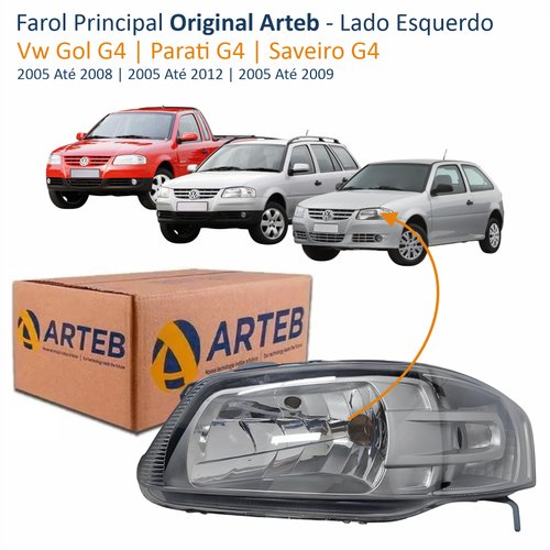 Farol Principal Vw Gol G4 2005 Até 2008 Parati G4 2005 Até 2012 Saveiro G4 2005 Até 2009 Original Arteb Máscara Cinza Lado Esquerdo Motorista