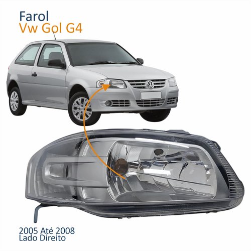 Farol Principal Vw Gol G4 2005 Até 2008 Máscara Cinza Lado Direito Passageiro
