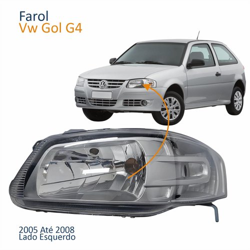 Farol Principal Volkswagen Gol G4 2005 2006 2007 2008 Máscara Cinza Lado Esquerdo Motorista