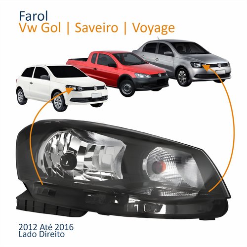 Farol Principal Volkswagen Gol G6 2012 2013 2014 2015 2016 Saveiro Voyage G6 2013 2014 2015 2016 Foco Simples Lado Direito Passageiro