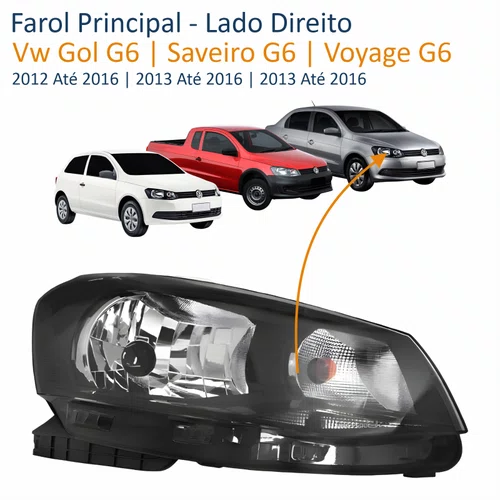 Farol Principal Volkswagen Gol G6 2012 2013 2014 2015 2016 Saveiro Voyage G6 2013 2014 2015 2016 Foco Simples Lado Direito Passageiro