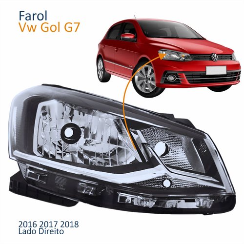 Farol Principal Vw Gol G7 2016 2017 2018 Foco Simples Friso Cromado Lado Direito Passageiro
