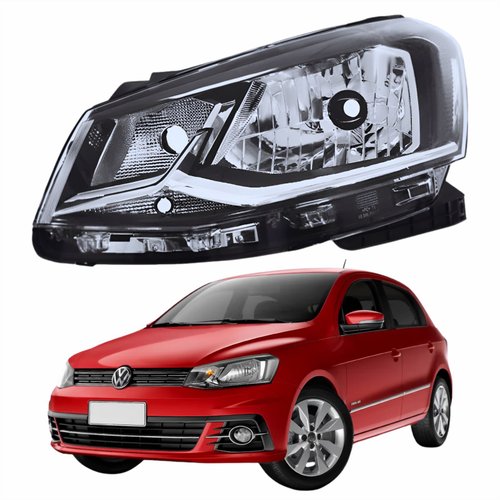 Farol Principal Vw Gol G7 2016 2017 2018 Foco Simples Friso Cromado Lado Esquerdo Motorista
