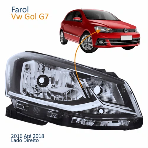 Farol Principal Vw Gol G7 2016 Até 2018 Foco Simples Friso Cromado Lado Direito Passageiro