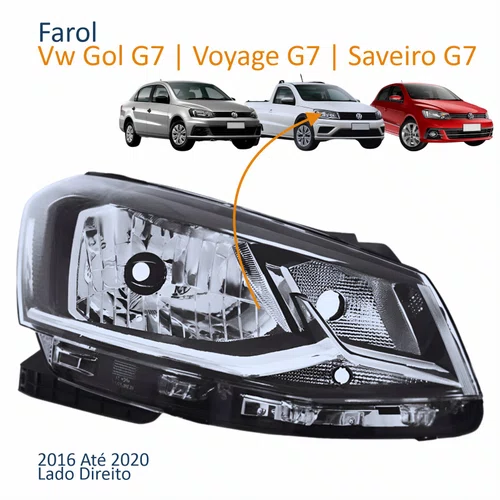 Farol Principal Vw Gol G7 2016 Até 2018 Voyage G7 2017 2018 Saveiro G7 2018 Até 2020 Foco Simples Friso Cromado Lado Direito Passageiro