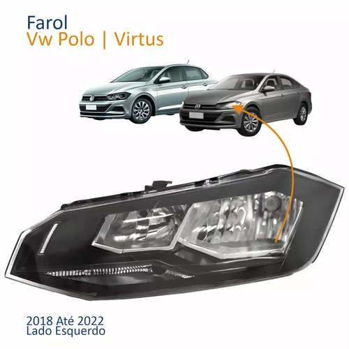Farol Principal Vw Polo Virtus 2018 2019 2020 2021 2022 Máscara Negra Lado Esquerdo Motorista