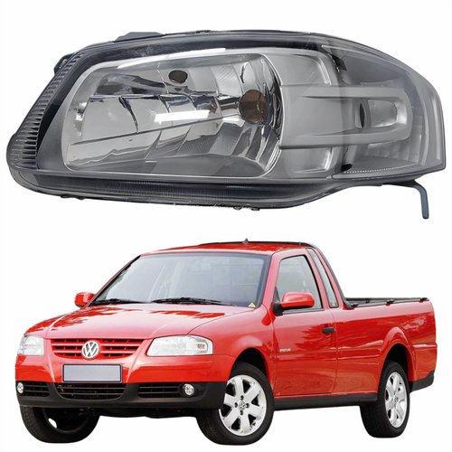 Farol Principal Volkswagen Saveiro G4 2005 2006 2007 2008 2009 Original Máscara Cinza Lado Esquerdo Motorista