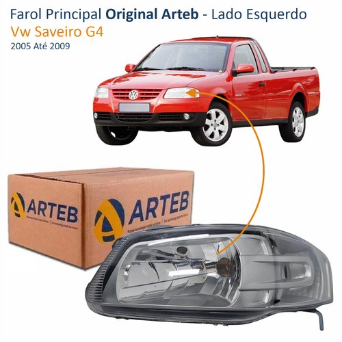 Farol Principal Volkswagen Saveiro G4 2005 2006 2007 2008 2009 Original Máscara Cinza Lado Esquerdo Motorista
