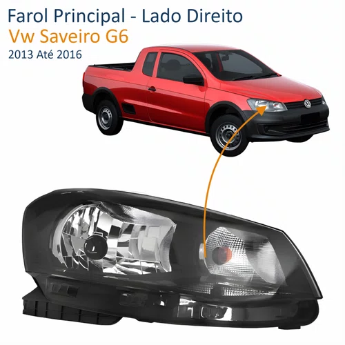 Farol Principal Volkswagen Saveiro G6 2013 2014 2015 2016 Foco Simples Lado Direito Passageiro