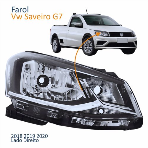 Farol Principal Volkswagen Saveiro G7 2018 2019 2020 Foco Simples Friso Cromado Lado Direito Passageiro