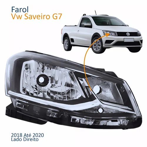 Farol Principal Vw Saveiro G7 2018 Até 2020 Foco Simples Friso Cromado Lado Direito Passageiro