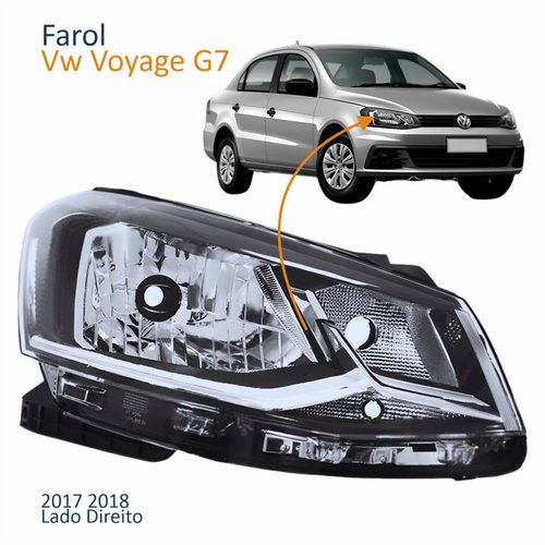 Farol Principal Vw Voyage G7 2017 2018 Foco Simples Friso Cromado Lado Direito Passageiro