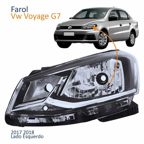 Farol Principal Vw Voyage G7 2017 2018 Foco Simples Friso Cromado Lado Esquerdo Motorista