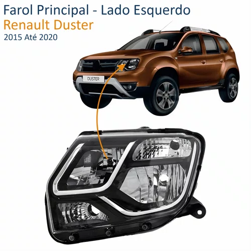 Farol Renault Duster 2015 Até 2020 Máscara Negra Lado Esquerdo Motorista