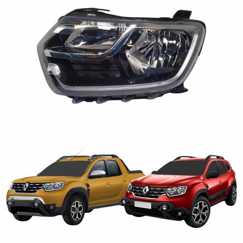 Farol Renault Duster Oroch 2021 Até 2024 Foco Manual Com Led Lado Esquerdo Motorista