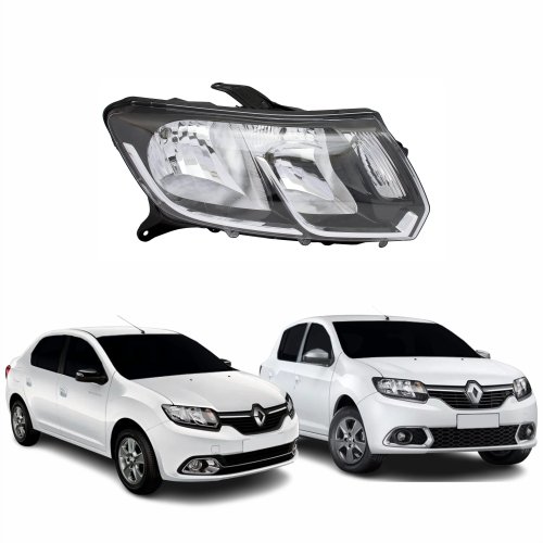 Farol Renault Logan Sandero 2015 até 2019 Máscara Negra Friso Cromado Lado Direito Passageiro