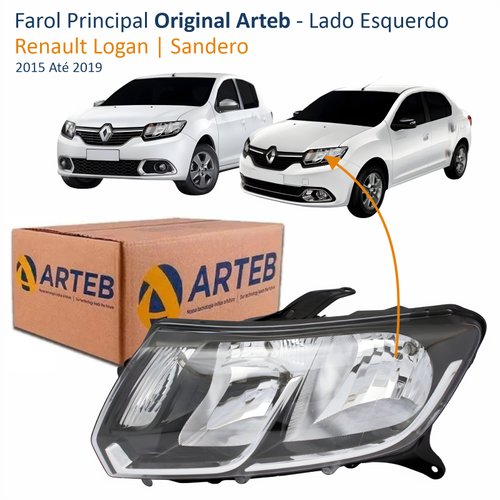Farol Renault Logan Sandero 2015 Até 2019 Original Arteb Friso Cromado Lado Esquerdo Motorista