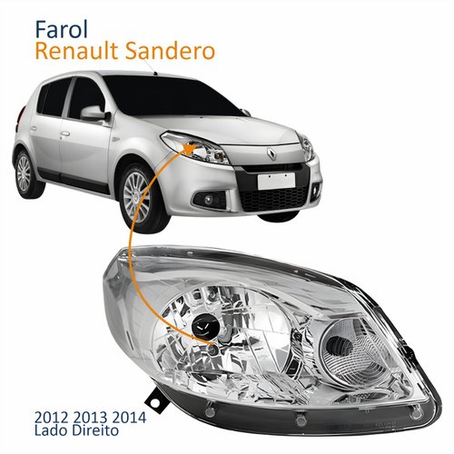 Farol Principal Renault Sandero 2012 2013 2014 Máscara Cromada Lado Direito Passageiro