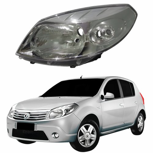 Farol Renault Sandero 2008 2009 2010 2011 Mascara Cromada Lado Esquerdo Motorista