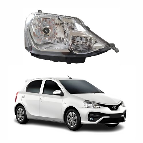 Farol Toyota Etios 2017 Até 2020 Máscara Cromada Carcaça Cinza Moldura Preta Lado Direito Passageiro