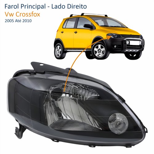 Farol Vw Crossfox 2005 Até 2010 Máscara Negra Lado Direito Passageiro