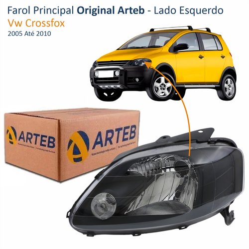 Farol Vw Crossfox 2005 Até 2010 Original Arteb Máscara Negra Lado Esquerdo Motorista