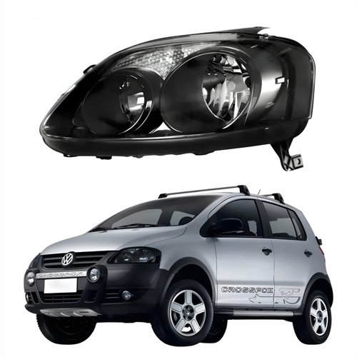 Farol Principal Vw Crossfox 2008 2009 2010 Máscara Negra Lado Esquerdo Motorista
