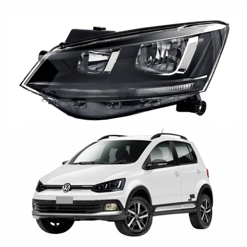 Farol Vw Crossfox 2015 Até 2019 Friso Preto Lado Esquerdo Motorista