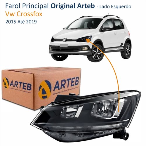 Farol Vw Crossfox 2015 Até 2019 Original Arteb Friso Preto Lado Esquerdo Motorista
