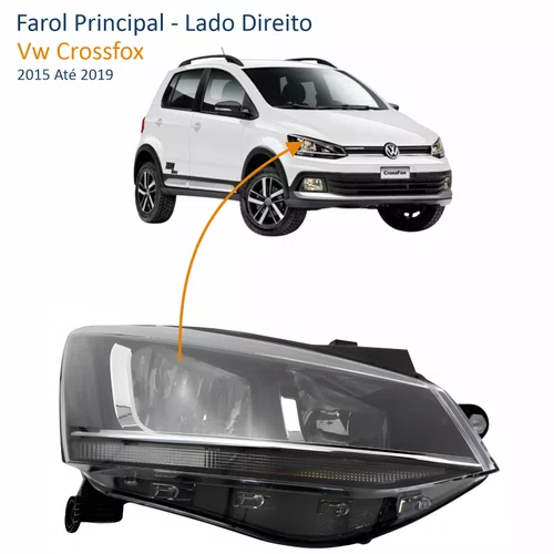 Farol Vw Crossfox 2015 Até 2019 Máscara Negra Friso Cromado Lado Direito Passageiro