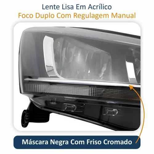 Farol Vw Crossfox 2015 Até 2019 Máscara Negra Friso Cromado Lado Direito Passageiro