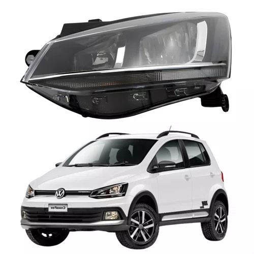 Farol Vw Crossfox 2015 Até 2019 Máscara Negra Friso Cromado Lado Esquerdo Motorista