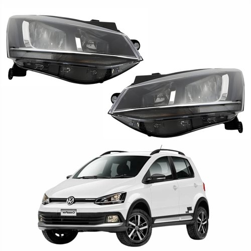 Par Farol Vw Crossfox 2015 Até 2019 Original Arteb Máscara Negra Friso Cromado