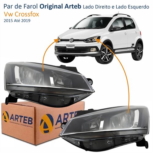 Par Farol Vw Crossfox 2015 Até 2019 Original Arteb Máscara Negra Friso Cromado