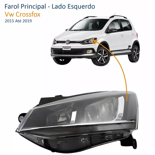 Farol Vw Crossfox 2015 Até 2019 ORIGINAL Máscara Negra Friso Cromado Lado Esquerdo Motorista