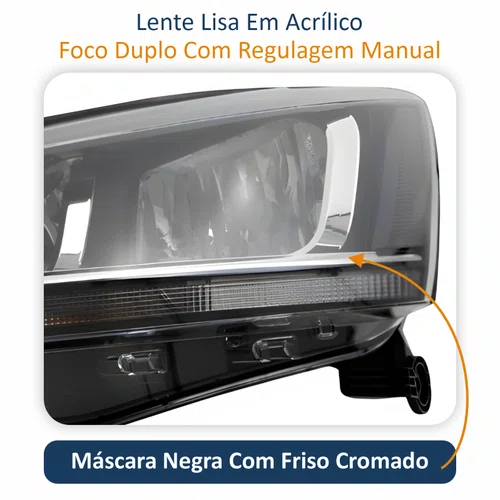 Farol Vw Crossfox 2015 Até 2019 ORIGINAL Máscara Negra Friso Cromado Lado Esquerdo Motorista