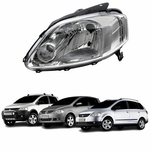 Farol Vw Fox 2003 Até 2009 Crossfox 2005 Até 2010 Spacefox 2005 Até 2009 Foco Simples Mascara Cromada Lado Esquerdo Motorista