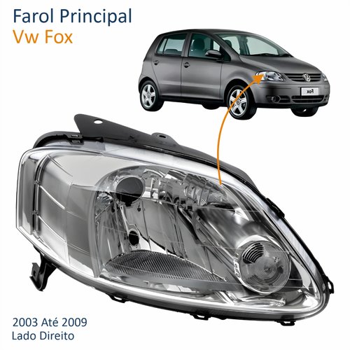 Farol Vw Fox 2003 Até 2009 Máscara Cromada Lado Direito Passageiro