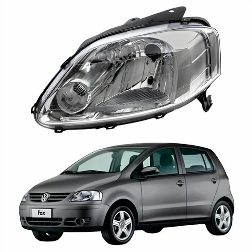 Farol Vw Fox 2003 Até 2009 Máscara Cromada Lado Esquerdo Motorista