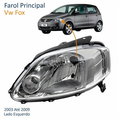 Farol Vw Fox 2003 Até 2009 Máscara Cromada Lado Esquerdo Motorista