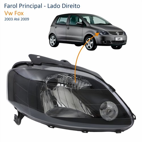 Farol Vw Fox 2003 Até 2009 Máscara Negra Lado Direito Passageiro