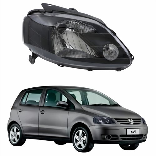 Farol Vw Fox 2003 Até 2009 Máscara Negra Lado Direito Passageiro