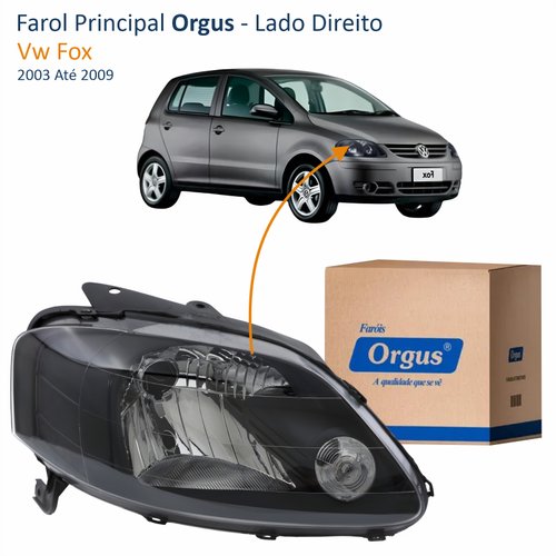 Farol Vw Fox 2003 Até 2009 ORGUS Máscara Negra Lado Direito Passageiro